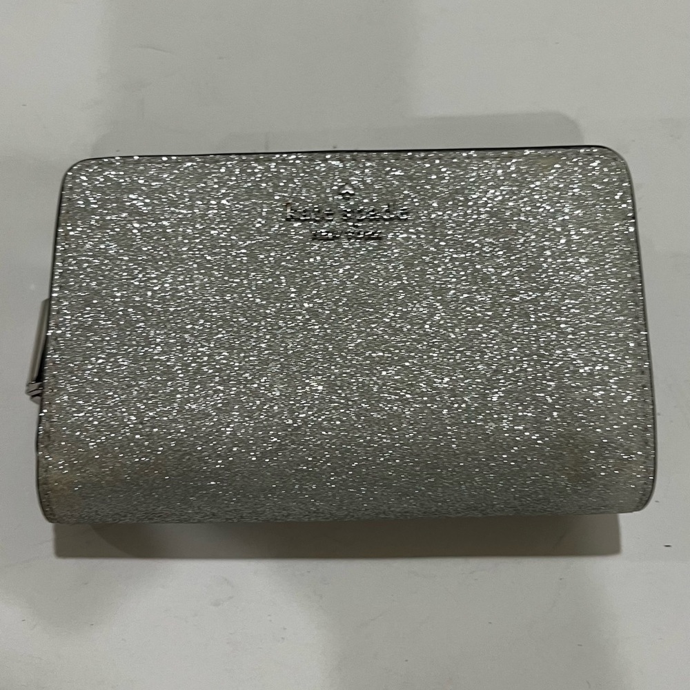 Kate Spade small wallet, lather grey silver shimmer 5.5 x 3.5